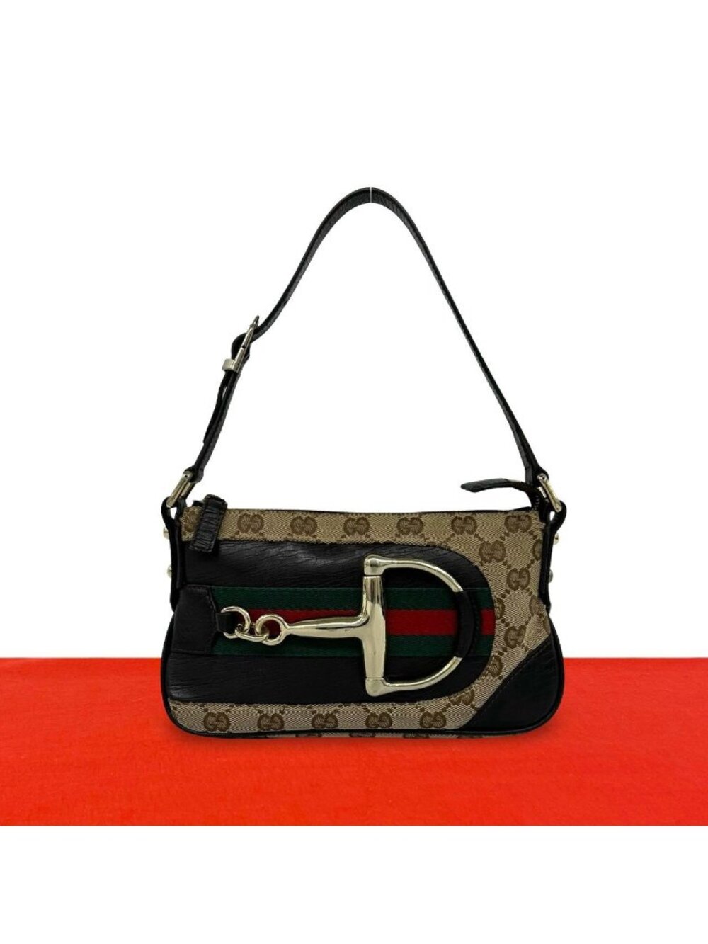 Gucci Sherry Line Horsebit Leather Shoulder Bag Brown